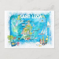 St Lucia Antilles Illustrated Caribbean Travel Map
