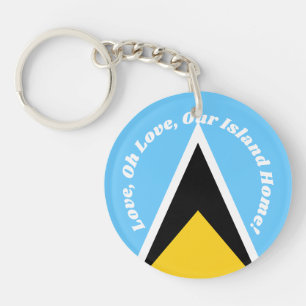St Lucia Flag Blue Yellow Anthem Phrase Typography Keychain