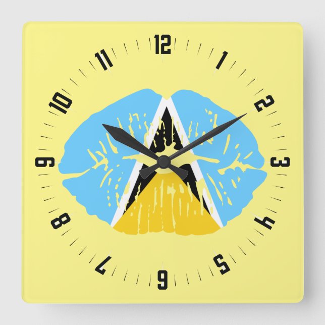 St Lucia Flag lip  Square Wall Clock (Front)