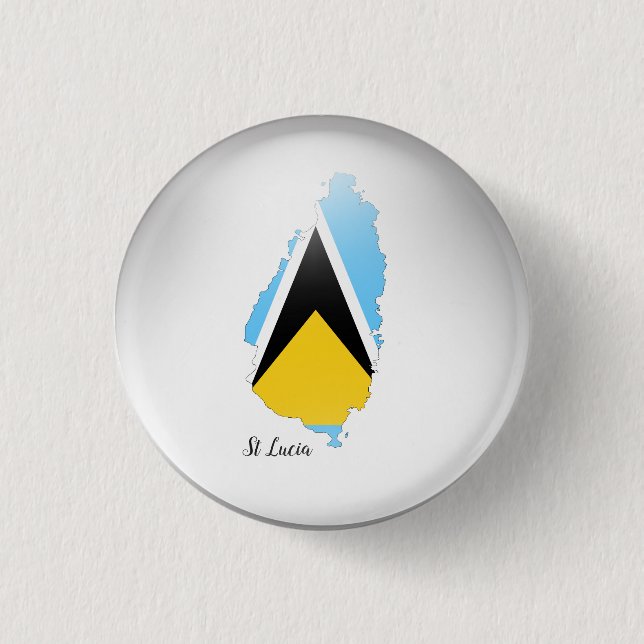 St Lucia  Flag Map   1 Inch Round Button (Front)