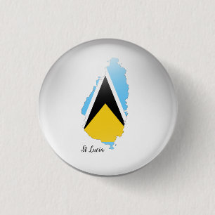 St Lucia  Flag Map   1 Inch Round Button