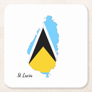 St Lucia  Flag Map   Square Paper Coaster