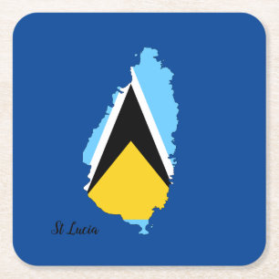 St Lucia Flag Map Square Paper Coaster