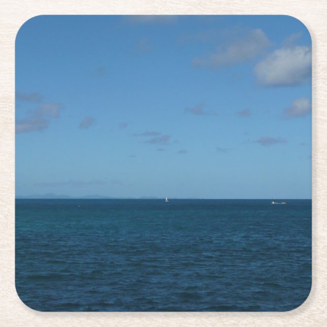 St. Lucia Horizon Blue Ocean Square Paper Coaster (Front)