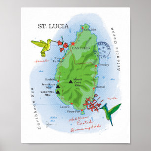 St. Lucia map 8x10 Poster