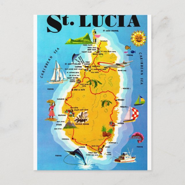 St Lucia Map Postcard (Front)