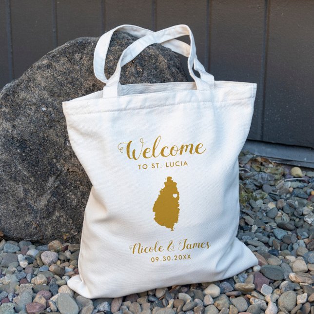 St. Lucia Map Wedding Welcome Tote Bag, Gold (Creator Uploaded)