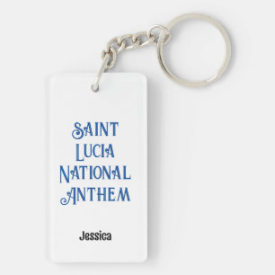 St Lucia National Anthem   First Name Blue Text  Keychain