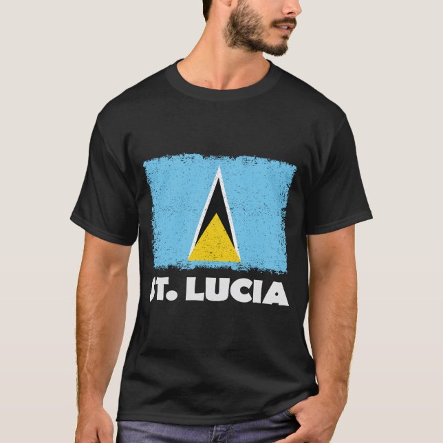 St Lucia National Flag Distressed T-Shirt (Front)
