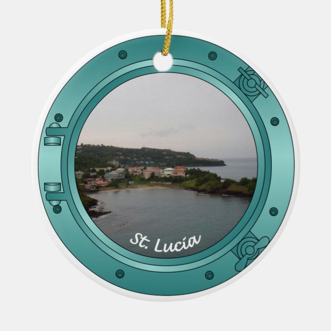 St Lucia Porthole Ceramic Ornament (Front)