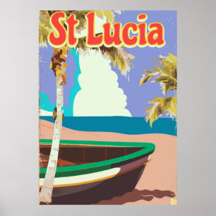 St Lucia vintage beach travel poster