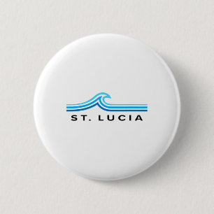 St Lucia Waves Vintage Mens Women Girls Boys Trave 2 Inch Round Button