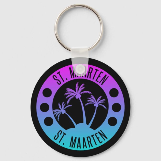 St. Maarten Blue Gradient Sint Martin Keychain (Front)