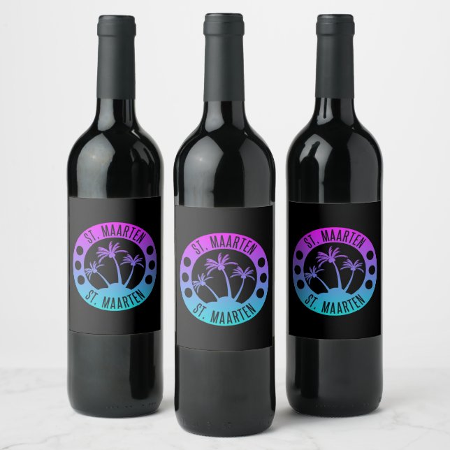 St. Maarten Blue Gradient Sint Martin Wine Label (Bottles)