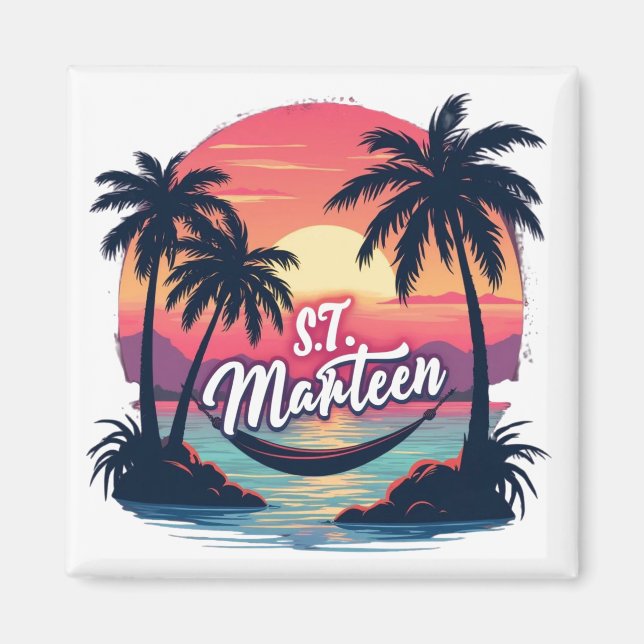 St. Maarten Magnet – Sunset and Hammock t (Front)