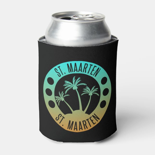 St. Maarten Ocean Aqua Blue Gradient Sint Martin Can Cooler (Can Front)