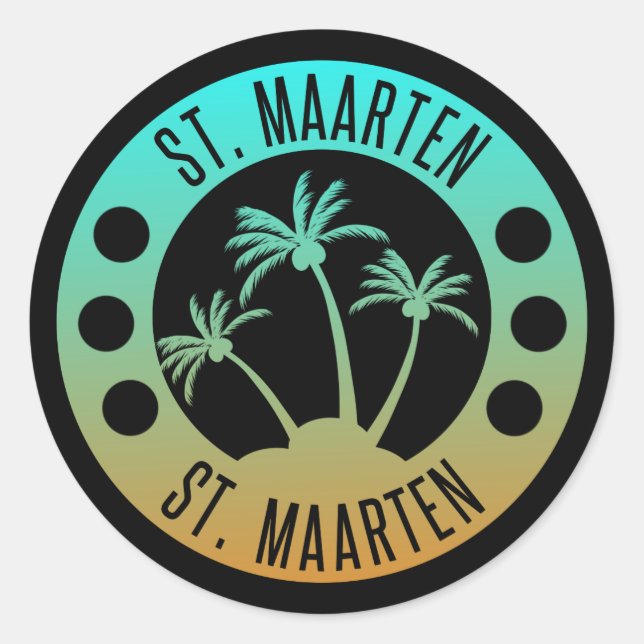 St. Maarten Ocean Aqua Blue Gradient Sint Martin Classic Round Sticker (Front)