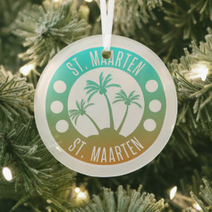 St. Maarten Ocean Aqua Blue Gradient Sint Martin Glass Ornament