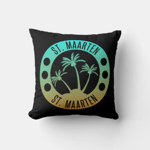St. Maarten Ocean Aqua Blue Gradient Sint Martin Throw Pillow