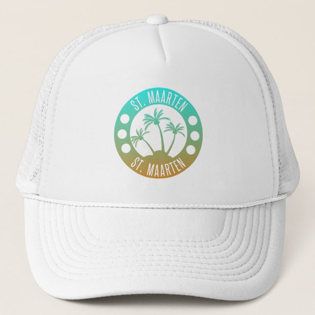 St. Maarten Ocean Aqua Blue Gradient Sint Martin Trucker Hat (Front)