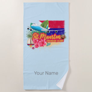 St. Maarten Retro Caribbean Vintage Island Plane Beach Towel