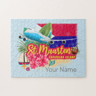St. Maarten Retro Caribbean Vintage Island Plane Jigsaw Puzzle