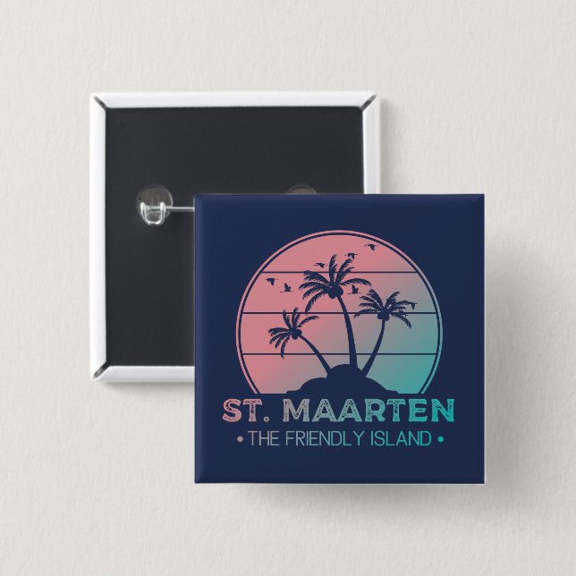 St. Maarten | Sint Martin Retro Gradient 2 Inch Square Button (Front & Back)