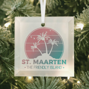 St. Maarten   Sint Martin Retro Gradient Glass Ornament