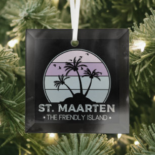 St. Maarten The friendly Island retro Sint Martin Glass Ornament