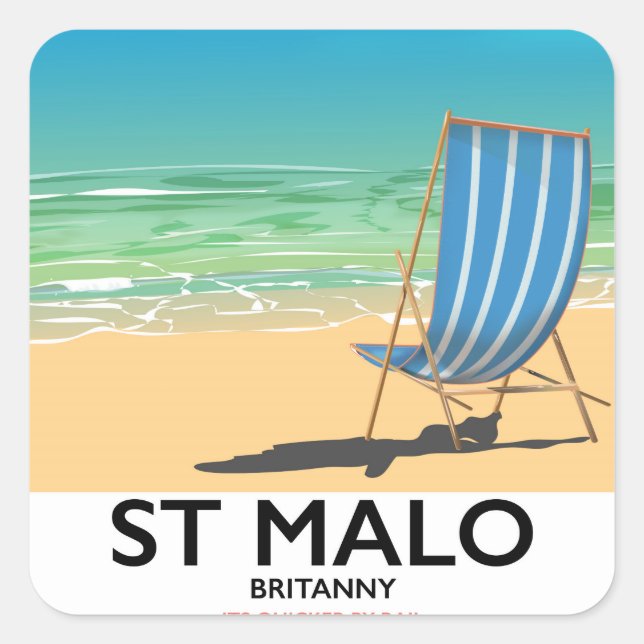 St Malo, Britanny Beach poster Square Sticker (Front)