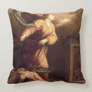 St. Margaret beside the vanquished Devil (panel) Throw Pillow