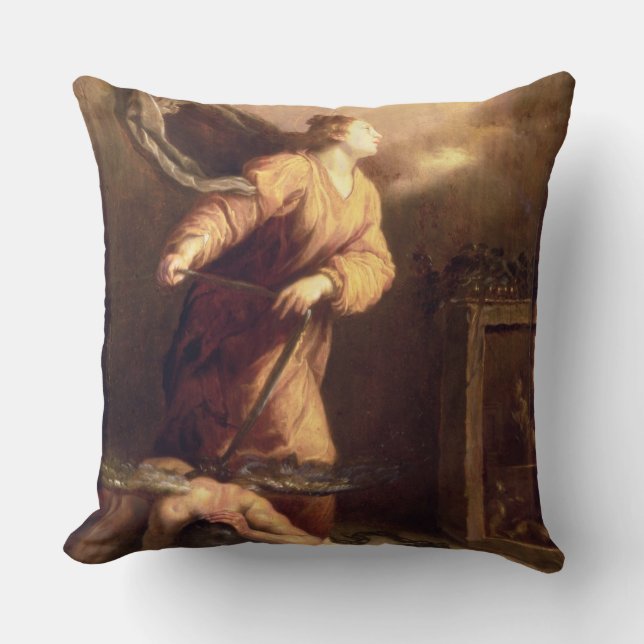 St. Margaret beside the vanquished Devil (panel) Throw Pillow (Front)