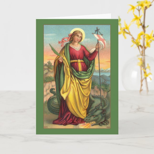 St. Margaret with Dragon and Resurrection Banner Card (Yellow Flower)