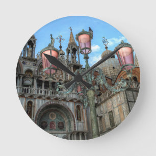 St. Marks and Lamp, Venice, Italy Round Clock