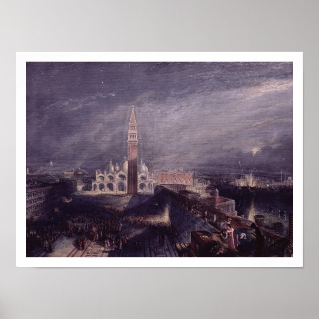 St. Mark's Place, Venice (Moonlight) engraved by G Poster (Front)