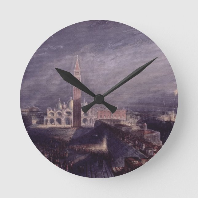 St. Mark's Place, Venice (Moonlight) engraved by G Round Clock (Front)