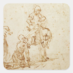 St. Martin and the Beggar (pen & ink on paper) Square Sticker