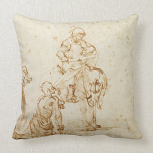 St. Martin and the Beggar (pen & ink on paper) Throw Pillow