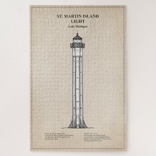 St. Martin Island Lighthouse - Michigan - SBD Jigsaw Puzzle (Vertical)