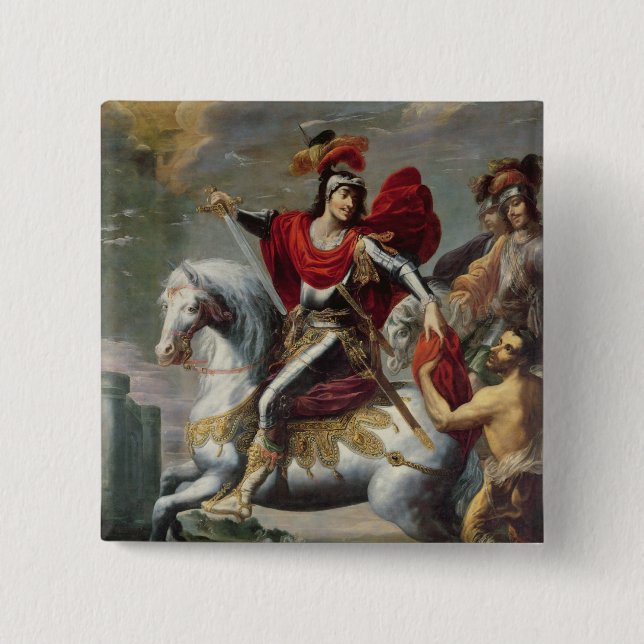 St. Martin sharing his cloak with the beggar 2 Inch Square Button (Front)