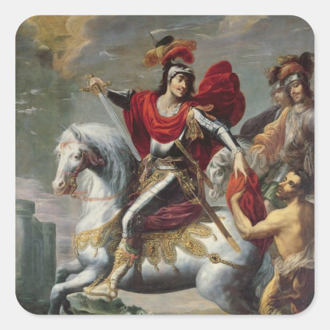 St. Martin sharing his cloak with the beggar Square Sticker (Front)