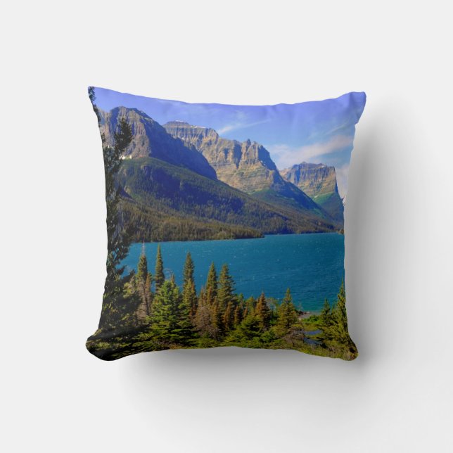St. Mary Lake,  Glacier National Park,  Montana Throw Pillow (Front)