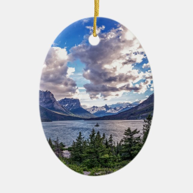 St. Mary Lake Sunset Ceramic Ornament (Front)