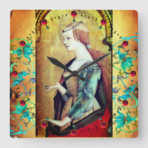 ST MARY MAGDALENE Yellow Blue Floral Swirls Square Wall Clock