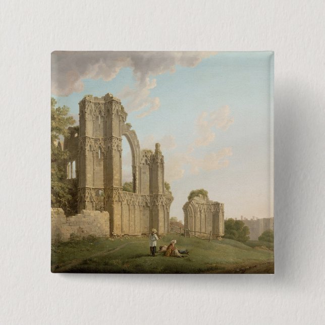 St Mary's Abbey, York, c.1778 (oil on canvas) 2 Inch Square Button (Front)