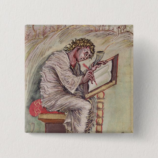 St. Matthew, from the Ebbo Gospels 2 Inch Square Button (Front)