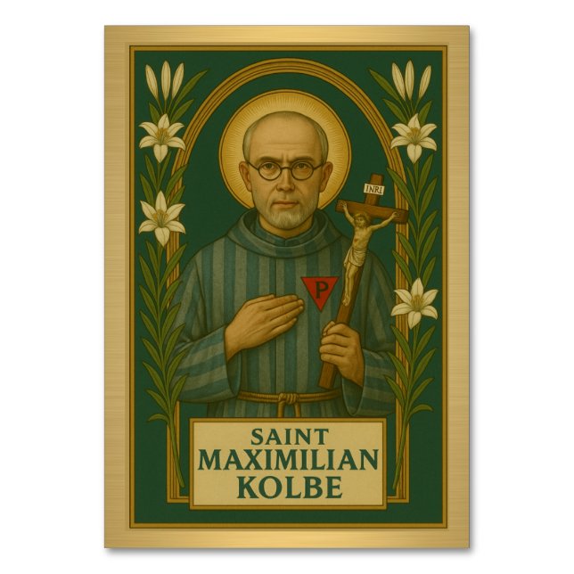 St. Maximilian Kolbe Catholic Wedding Table Card (Front)