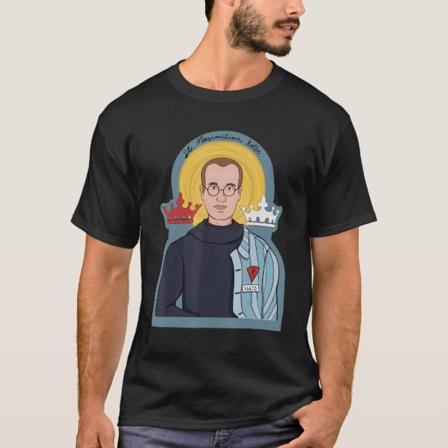 St Maximilian Kolbe Two Crowns Catholic Saint  Pol T-Shirt (Front)
