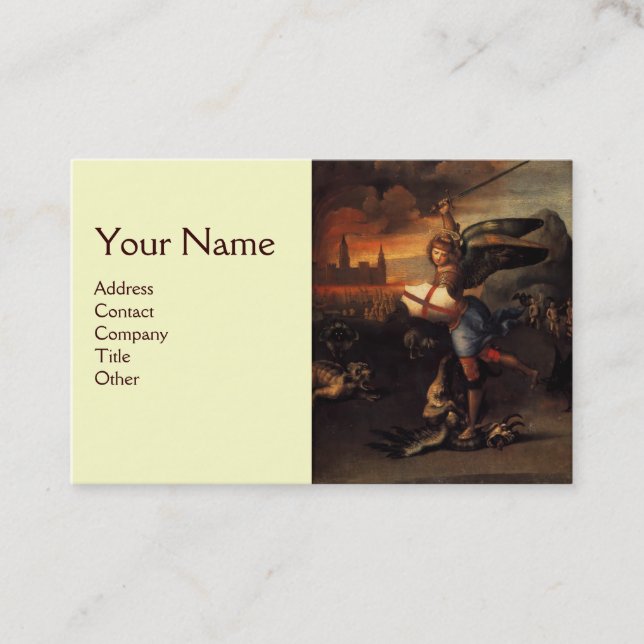 St Michael and Dragon Brown Parchment Cream Business Card (Front)