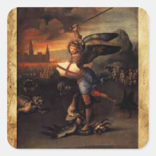 St Michael and the Dragon ,Brown Parchment Square Sticker